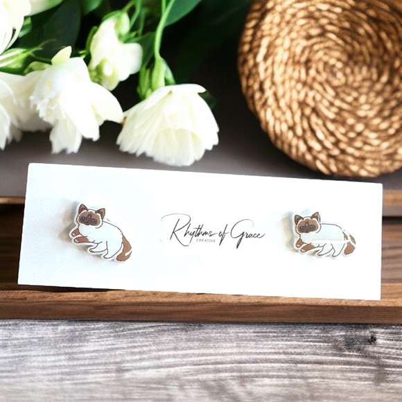 Purr-fectly Chic Siamese Cat Stud Earrings 🐈‍⬛ NWT Kitten Studs - Great Gift! - Picture 5 of 8